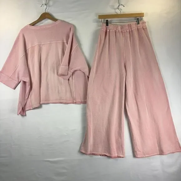 Easel Los Angeles monkey Washed Terry Knit Sweater Wide Leg - Picture 6 of 7